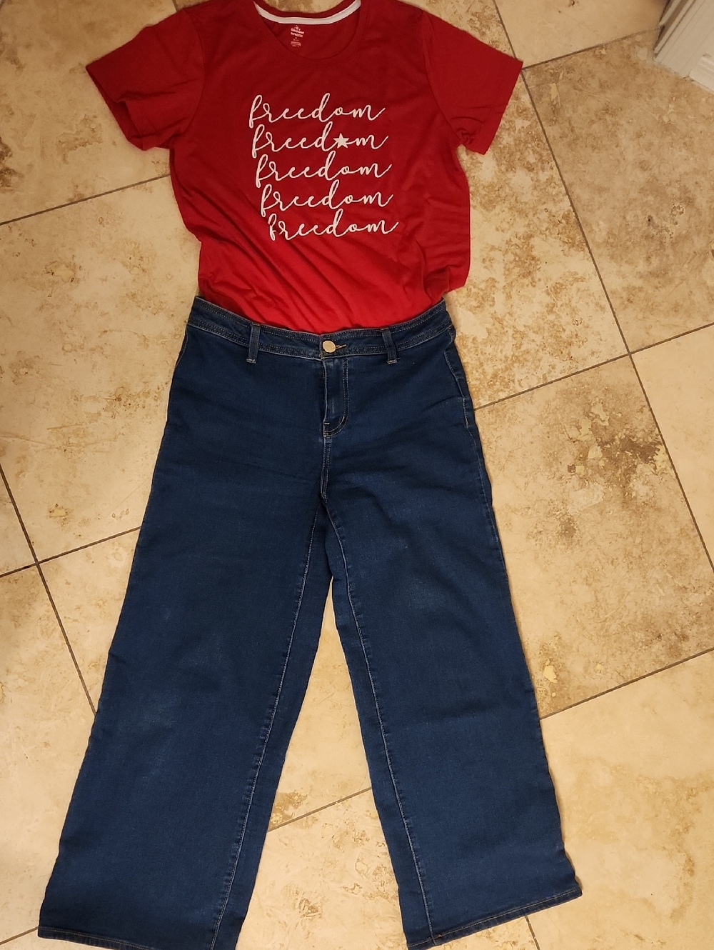 1822 Denim  Wide-Leg Jeans with 'Freedom' Graphic Tee